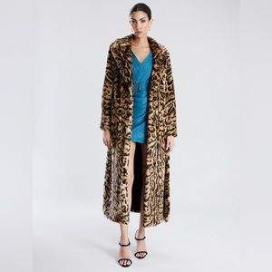 NWT BCBG long Faux fur leopard coat